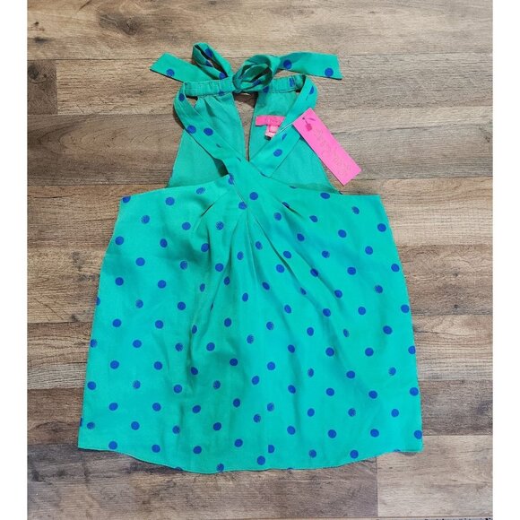 NWT Lilly Pulitzer Women's XXS Rori Halter Top‎ Green Blue Polyester Polka Dot - Picture 1 of 2